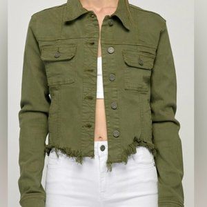 Military Frayed Cropped Fitted Jacket